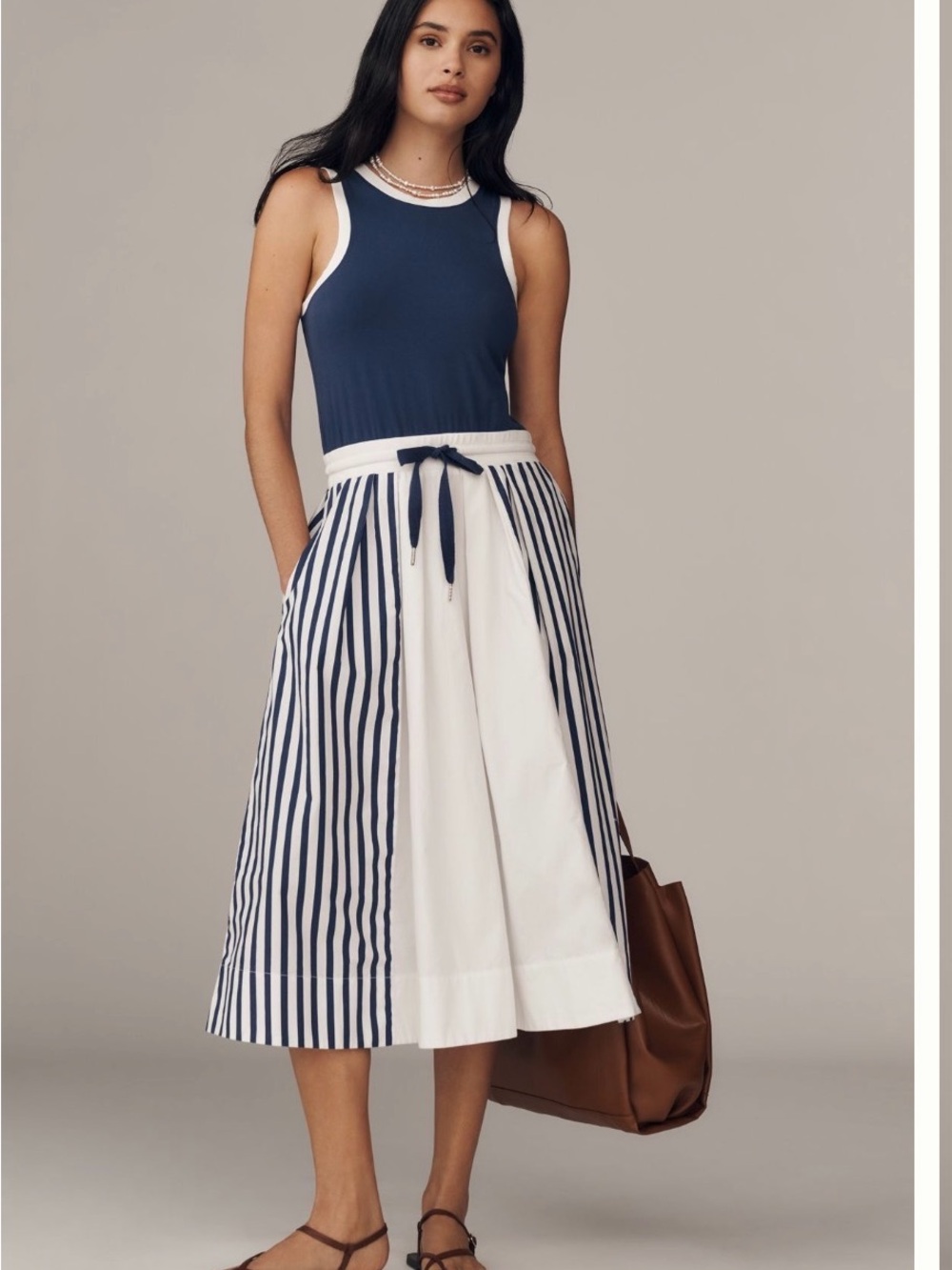 Anthropologie Daily Practice Women’s Navy and White Striped Midi Dress